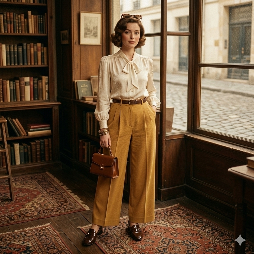 Maltos USA Mustard Yellow Wide Leg Trousers Size 32/12/L High Rise Pleated Pants